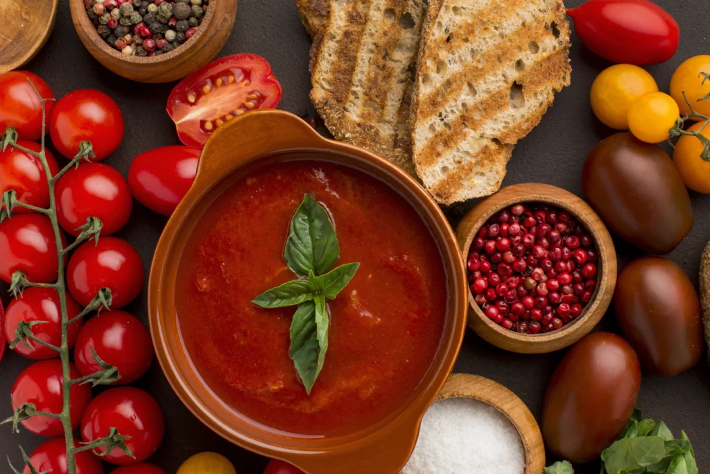 Sopa de Tomate Assado com Manjericão Fresco